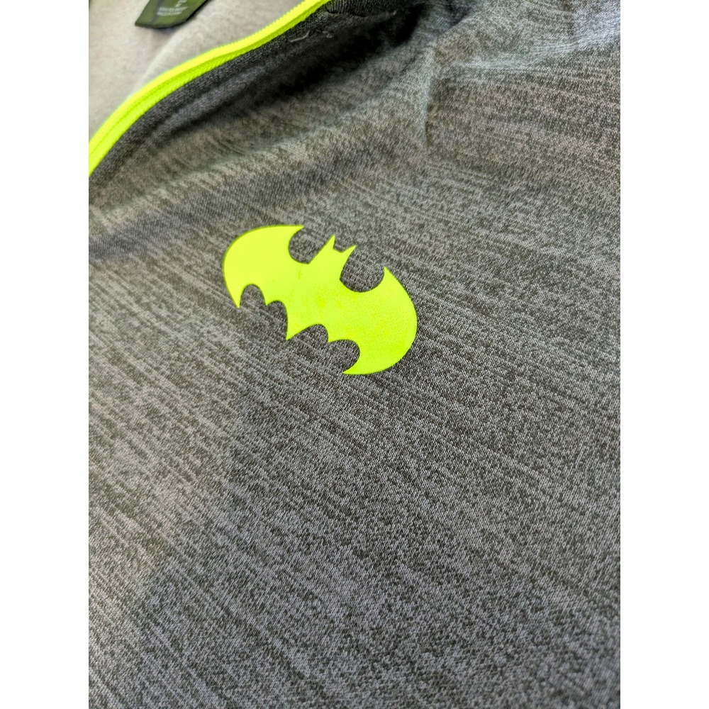 Batman Mens Womens 1/4 Zip Pullover Sweater Gray Neon Green Logo Size M - Picture 4 of 5
